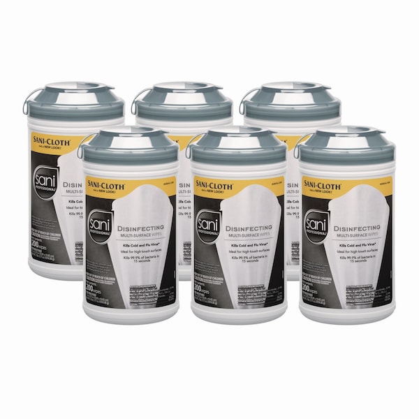 Disinfecting Multi-Surface Wipes, 7 1/2 x 5 3/8, 200/Canister, PK6
